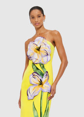 Floral Bustier Maxi Dress in Yellow