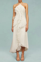 Sleeveless Folds Maxi Dress in Light White