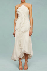 Sleeveless Folds Maxi Dress in Light White