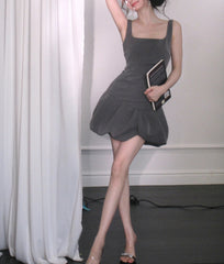 Square Neck Bud Mini Dress in Gray