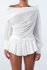 Ruched Ruffle Two Piece Set - White
