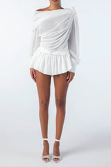 Ruched Ruffle Two Piece Set - White