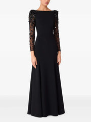 Mesh Splicing Beading Diamond Maxi Dress in Black