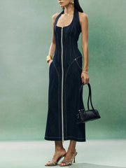 Denim Patchwork Long Dress