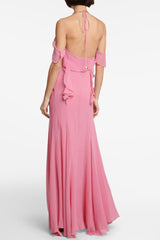 Pink Ruffle Cotton and Silk Maxi Dress