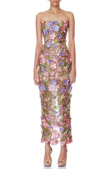 Multicolored Floral Embroidery Maxi Dress