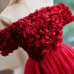 Red 3d Appliques Mini Prom Dress
