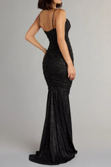 Ruched Sequin Maxi Dress in Black