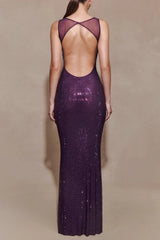 Mesh Back Maxi Dress - Purple