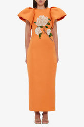Embellished Maxi Dress Print in Tangerine