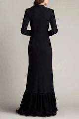 Black Ruffled High Knit Midi Dress