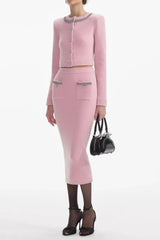 Pink Embellished Jacket & Skirt Matching Set