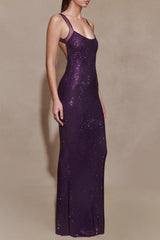 Mesh Back Maxi Dress - Purple