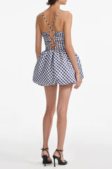 Navy Gingham Taffeta Mini Dress