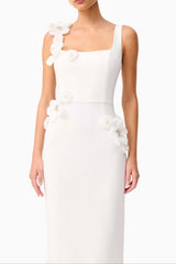 3D Flower Midi Dress in White