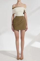 A-line Cotton Twill Mini Dress in Kahki