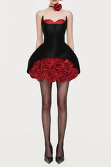 Rose Flower Ruffled Floral Mini Dress in Red