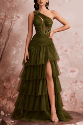 Cecilia One Shoulder Ruched Evening Dress