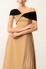 Two Tone Off-Shoulder Midi Dress