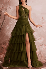 Cecilia One Shoulder Ruched Evening Dress