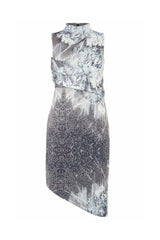 Print Satin Asymmetrical Slanted Hem Mini Dress