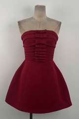 Red Cape Sleeve Ruched Mini Dress
