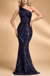 Sequin One Shoulder Evening Gown