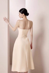 Beige Botanical Embroidery Midi Dress