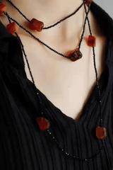 Black Chain Orange Raw Stone Layered Necklace
