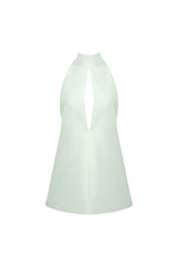 V-Neck Cutout Backless Crepe Halter Dress - Celadon