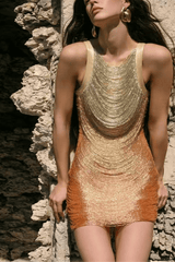Halter Fringe Asymmetrical Mini Dress