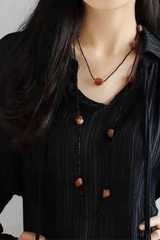 Black Chain Orange Raw Stone Layered Necklace