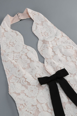 White Lace Halter Neck Ruffle Dress