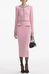 Pink Embellished Jacket & Skirt Matching Set