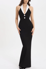 Contrast Halter Evening Dress
