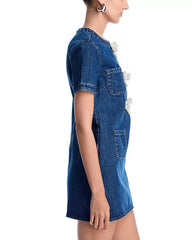 Embellished Denim Mini Dress in Blue