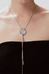 Silver Rose Slider Lariat Long Necklace