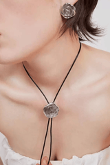 Silver Rose Slider Lariat Long Necklace