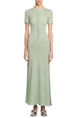 Hollow Knit Maxi Dress in Almond Green