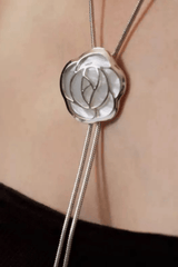 Silver Rose Slider Lariat Long Necklace