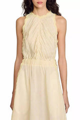 Sleeveless Lace Detail Maxi Dress in Light Yellow
