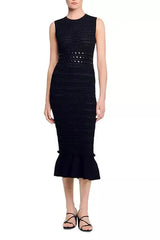 Knit Sleeveless Midi Dress in Black