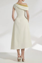 Lucy One-Shoulder A-Line Midi Dress in White