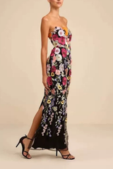 Black 3D Floral Embroidered Dress