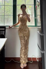 Illusion Mesh 3D Flower Dress
