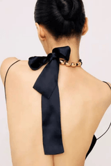 Black Ribbon Gold Bead Choker Necklace