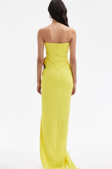 Yellow High-Maxi Dress with 3D Flowers