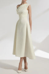 Lucy One-Shoulder A-Line Midi Dress in White
