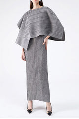 Midi Dress with Cape in Gray Set