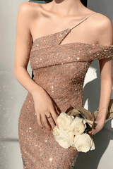 Asymmetrical Off-Shoulder Sequin Evening Dress